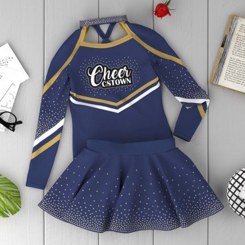 long sleeve black youth cheer costume blue 6