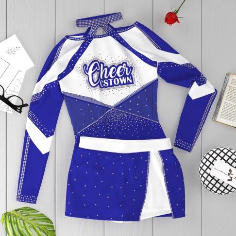 womens black long sleeve cheerleading uniform blue 6