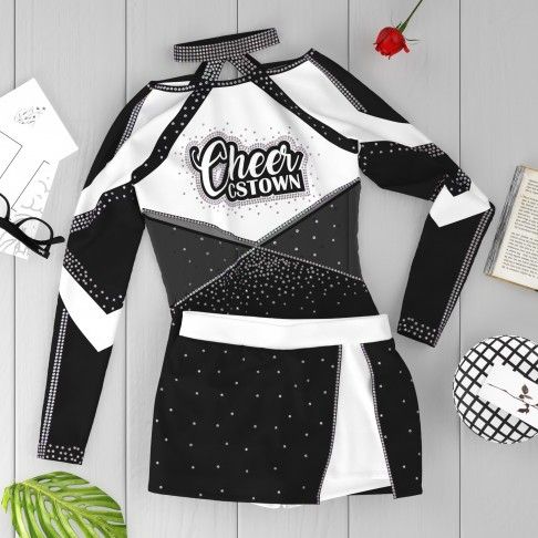 womens black long sleeve cheerleading uniform white 6