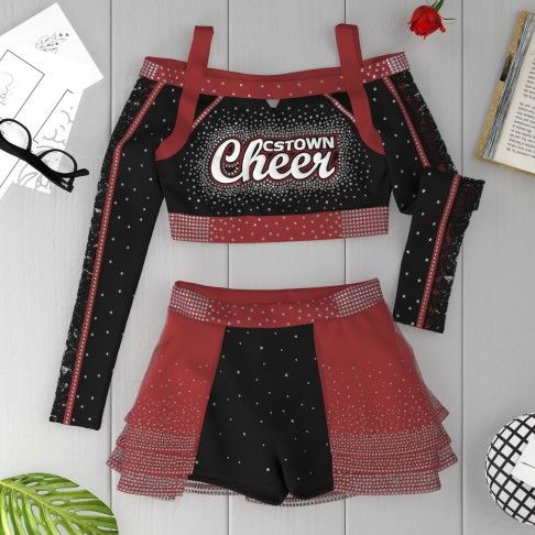 long sleeve blue and black youth cheer clothes red 6