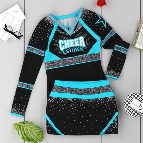 wholesale blank pink and black cheer uniform blue 6