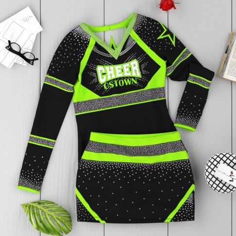 wholesale blank pink and black cheer uniform green 6