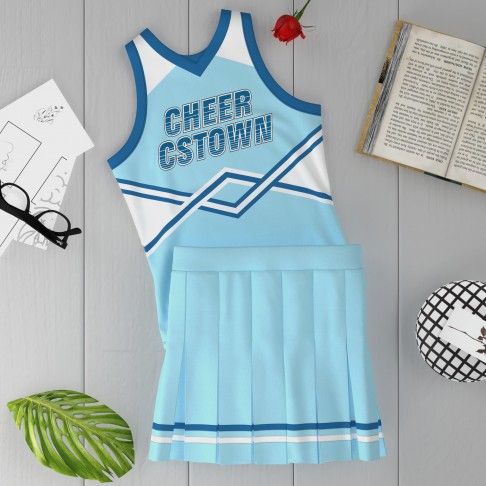  2 piece white sideline  cheer uniforms blue 6